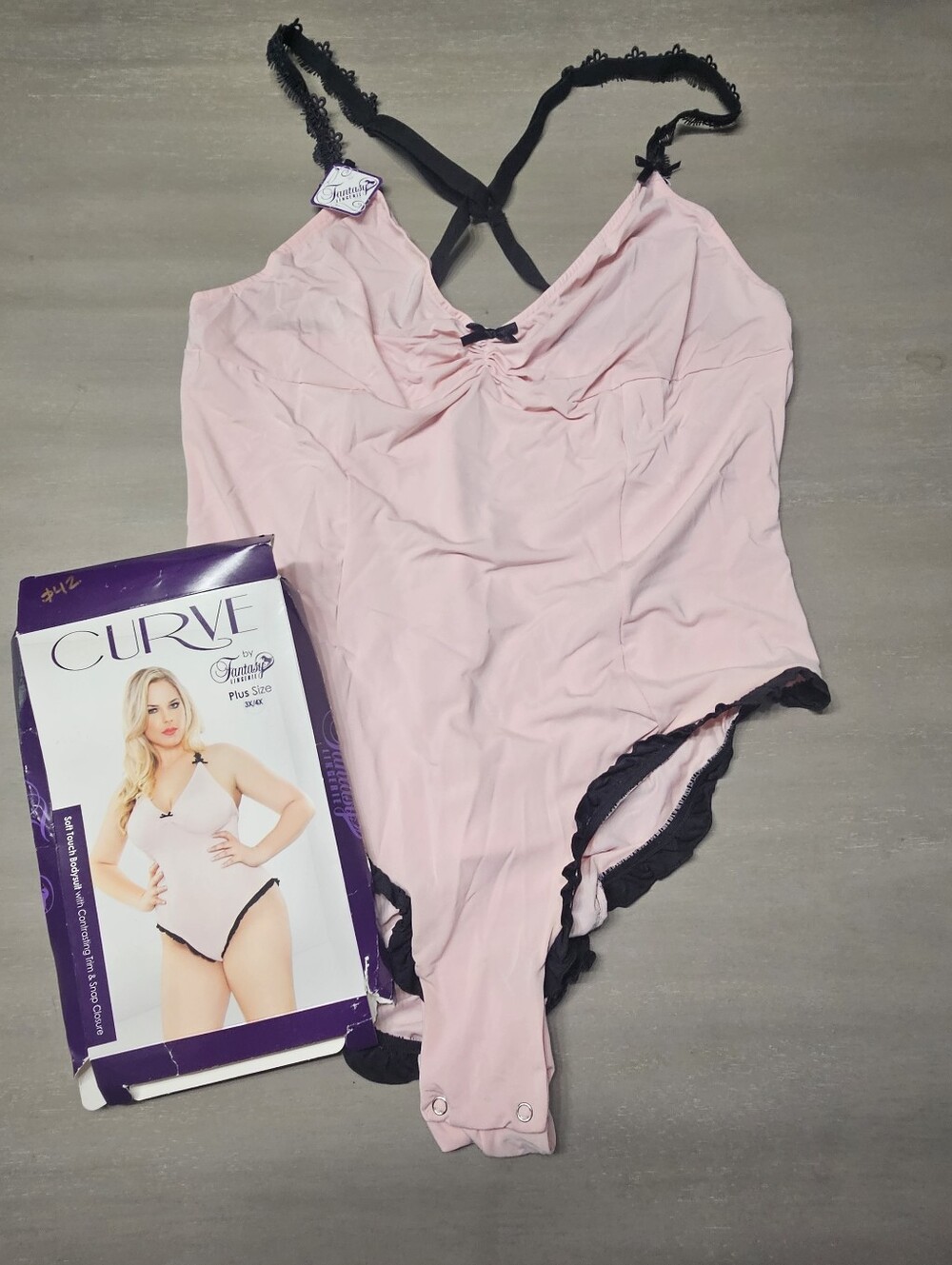 Curve by Fantasy Pink Lingerie Bodysuit Lace Trim Size 3X/4X (Fits an 18/20) NWT